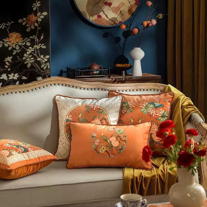 Home Décor Collection – Hand-Painted Floral and Bird Designs with a Retro Orange Touch