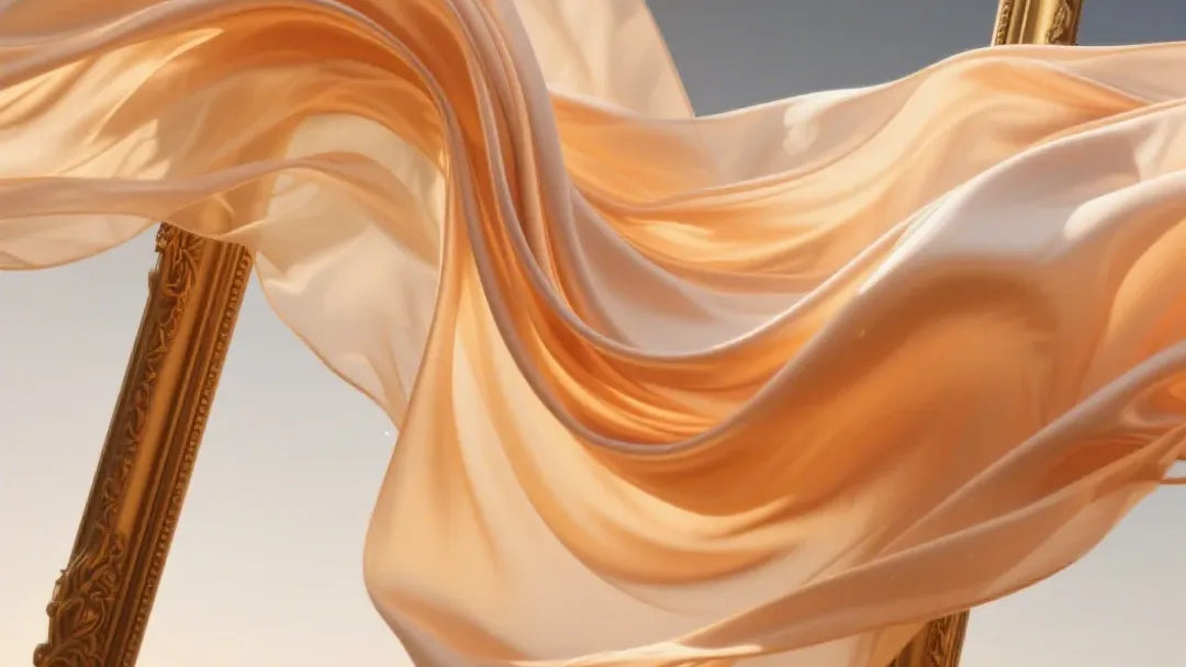 Flowing soft peach silk against an ornate gilded frame, capturing slow luxury sophistication for meaningful Black Friday selections.