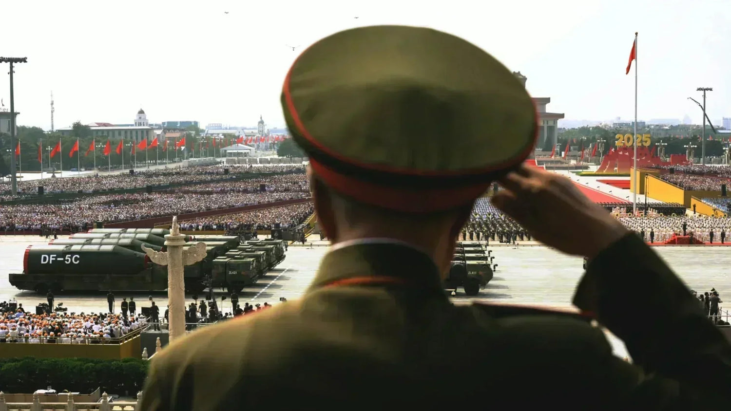 Veteran honoring China's WWII victory at military parade, symbolizing historical legacy and peace.