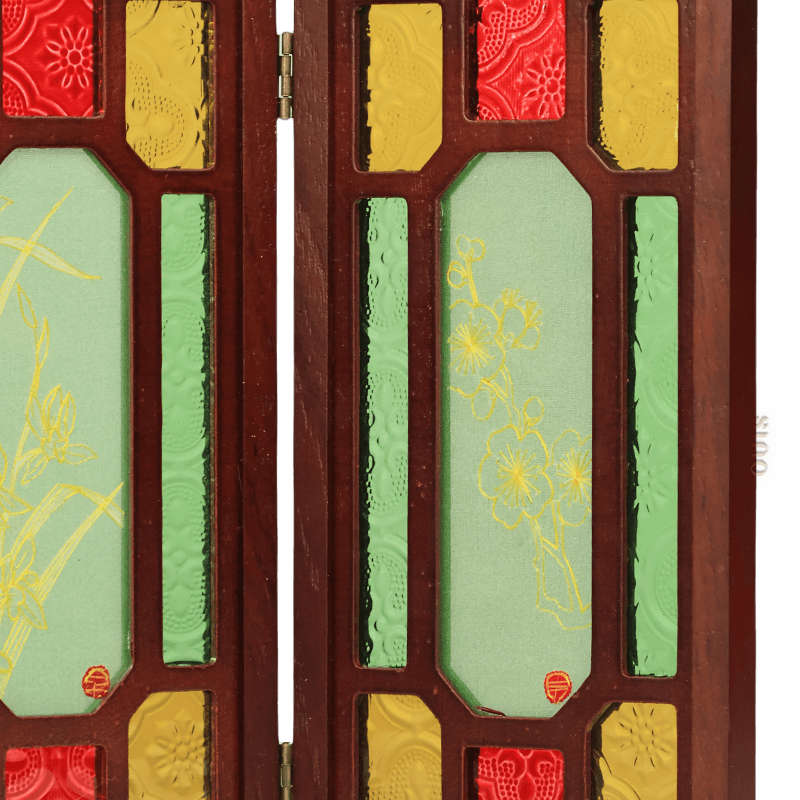 Hand-Embroidered Cantonese Mansion Window Ornament in Sandalwood Frame - SinoCultural -- BXL06WCS174A08 - 