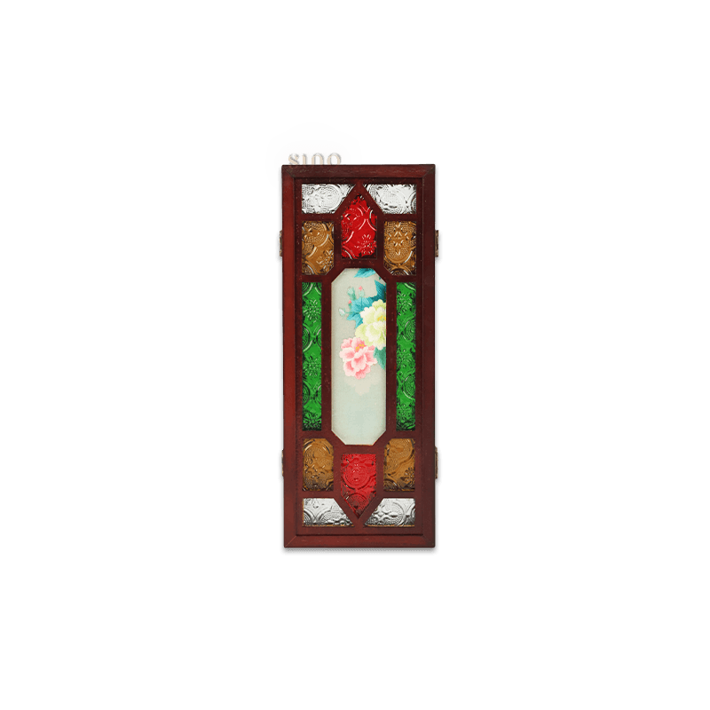 Hand Embroidery Peony Flower Rosewood Cantonese Mansion Window Ornament - SinoCultural -- BXL06WCS174A07 - 