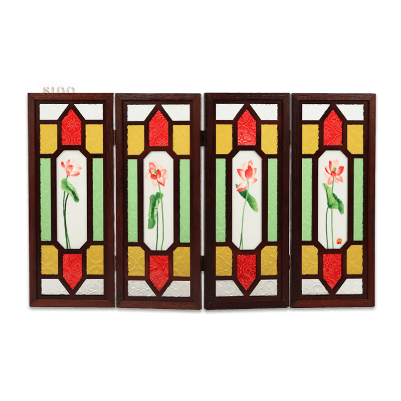 Handcrafted Embroidery Lotus Blossom Cantonese Mansion Window Ornament - SinoCultural -- BXL06WCS174A03 - 