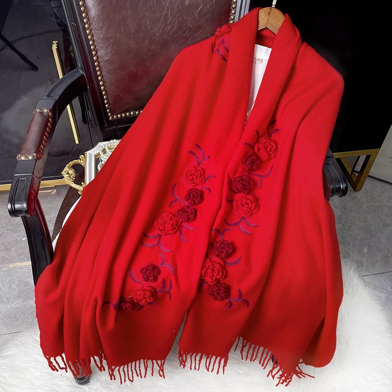 Embroidery Flower Winter Cashmere Shawl Scarf 200*60
