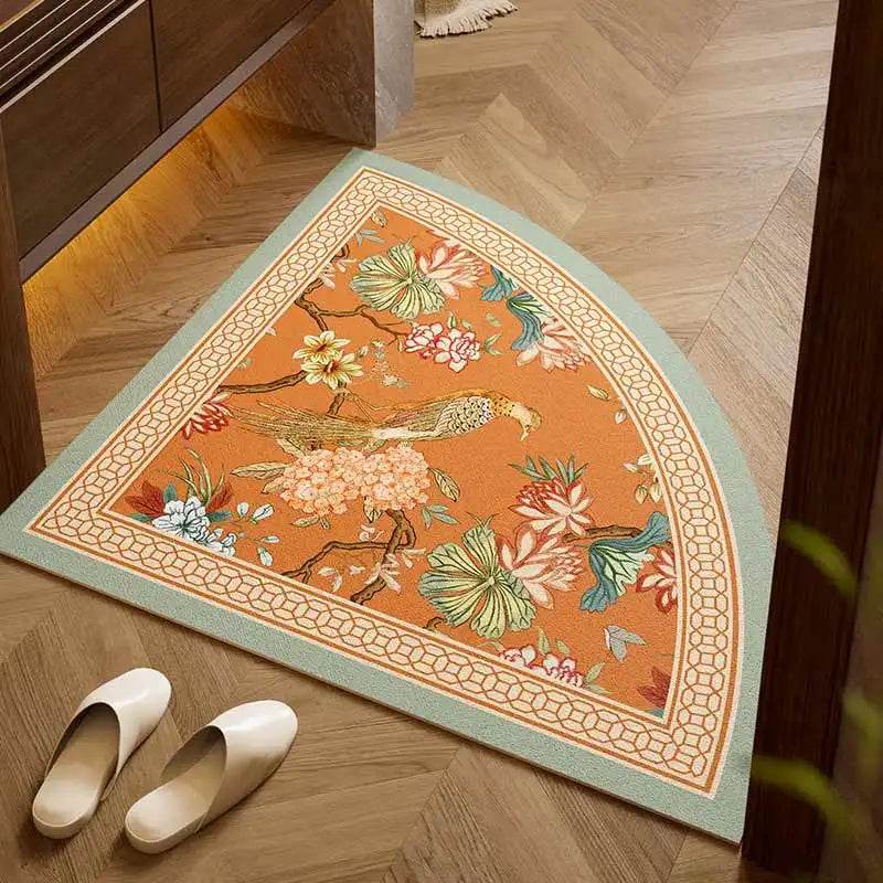 Chinoiserie Orange Bathroom Mat Anti-Slip Fan-Shaped Rug - SinoCultural -- LZ007A80 - 