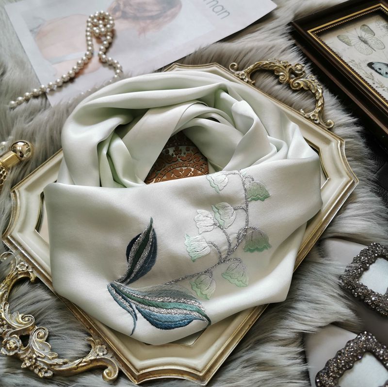 Su Embroidery Handmade Wind Chime Silk Scarf 155*35-Scarf-SinoCultural-Green-HYFSJ033A01-SinoCultural
