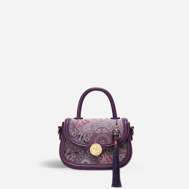 Song Brocade Vintage Chinese-Style Purple Handbag with Pendant