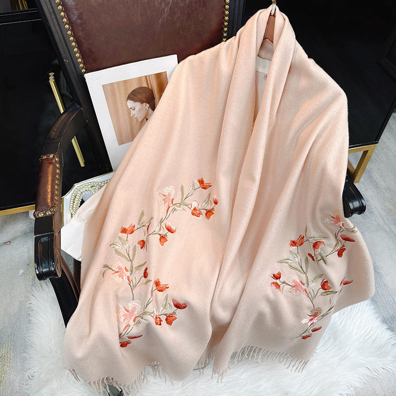 Embroidery Lilac Winter Cashmere Scarf 200*60