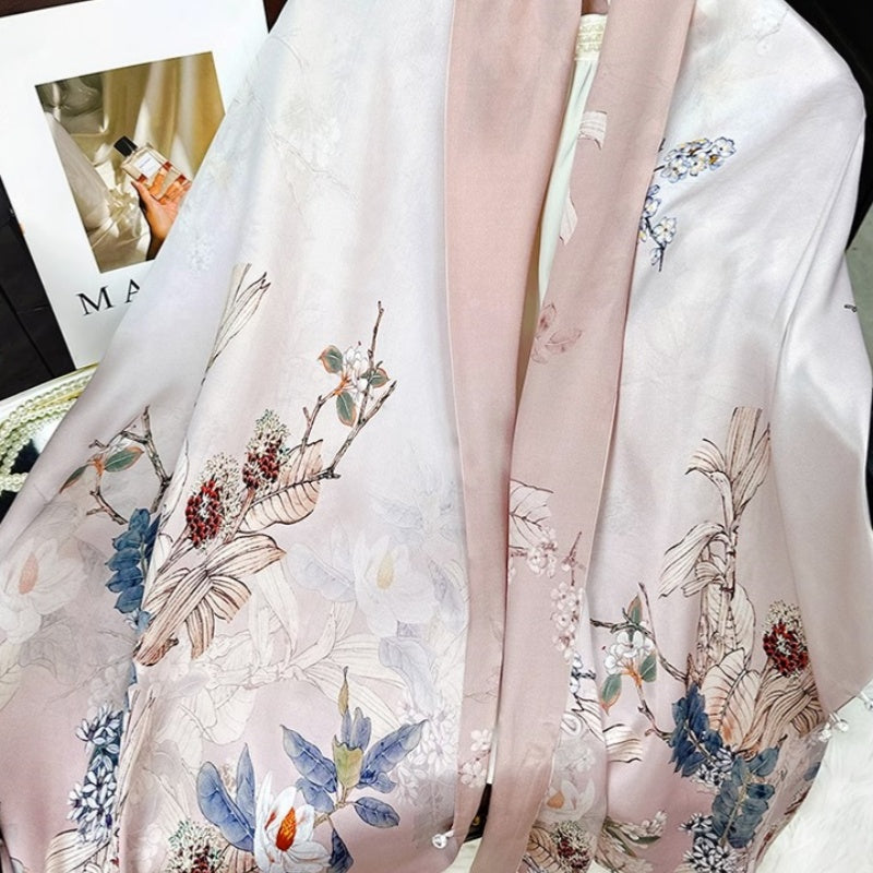 Mulberry Silk Double-sided Color Buckle Scarf 175*53-Scarf-SinoCultural-Pink-CXFJ006-SinoCultural