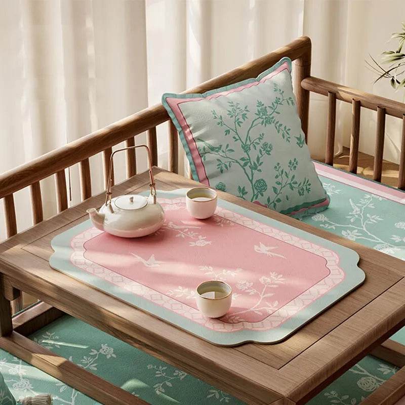 Chinoiserie Powder Pink Kitchen Countertop Drying Mat Dining Mat - SinoCultural -- TMO51A30 - 