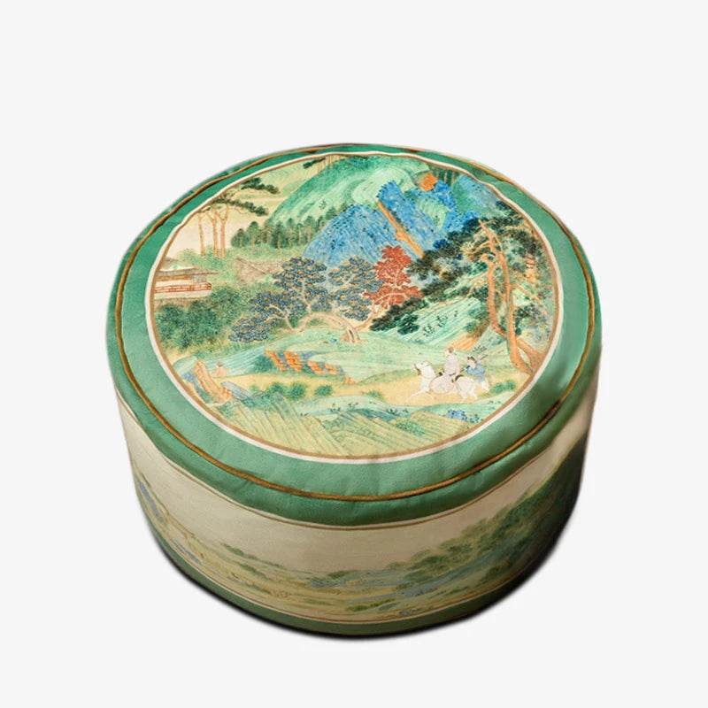 Chinoiserie Plush Green Living Room Rest Pouf - SinoCultural