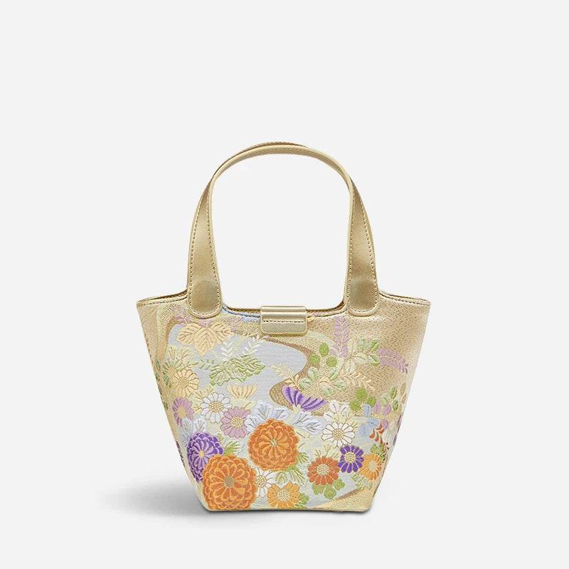 Embroidery Exquisite Floral Luxe Gold Basket Bag - SinoCultural -- P170605 - 
