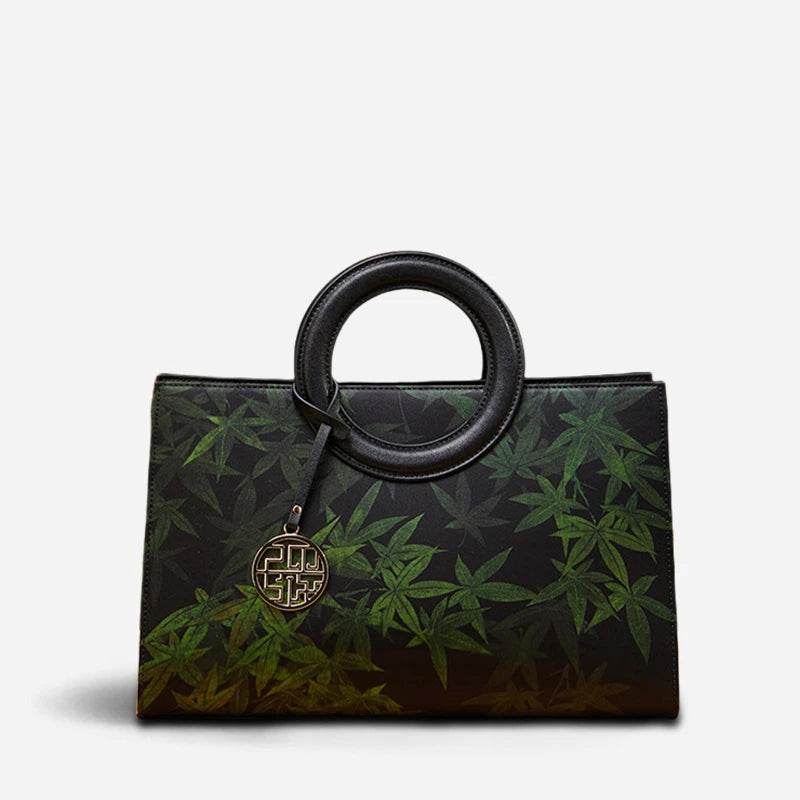Mulberry Silk Bamboo Print Black Crossbody Bag - SinoCultural -- P17003305 - 