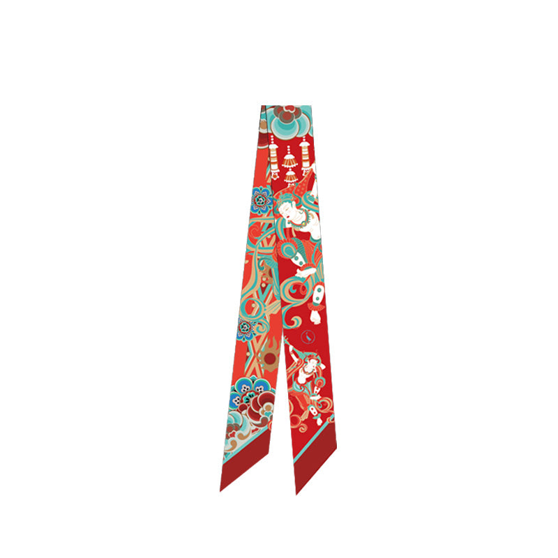 Dunhuang Museum Mulberry Silk Narrow Scarf 120*5-Red-LS013-SinoCultural