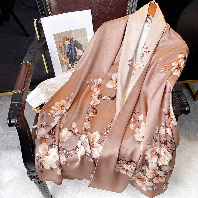 Mulberry Silk Double-sided Color Buckle Scarf 175*53-Scarf-SinoCultural-Champagne-CXFJ012-SinoCultural
