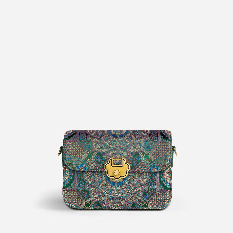 Song Brocade Leather Luxurious Clutch Handbag