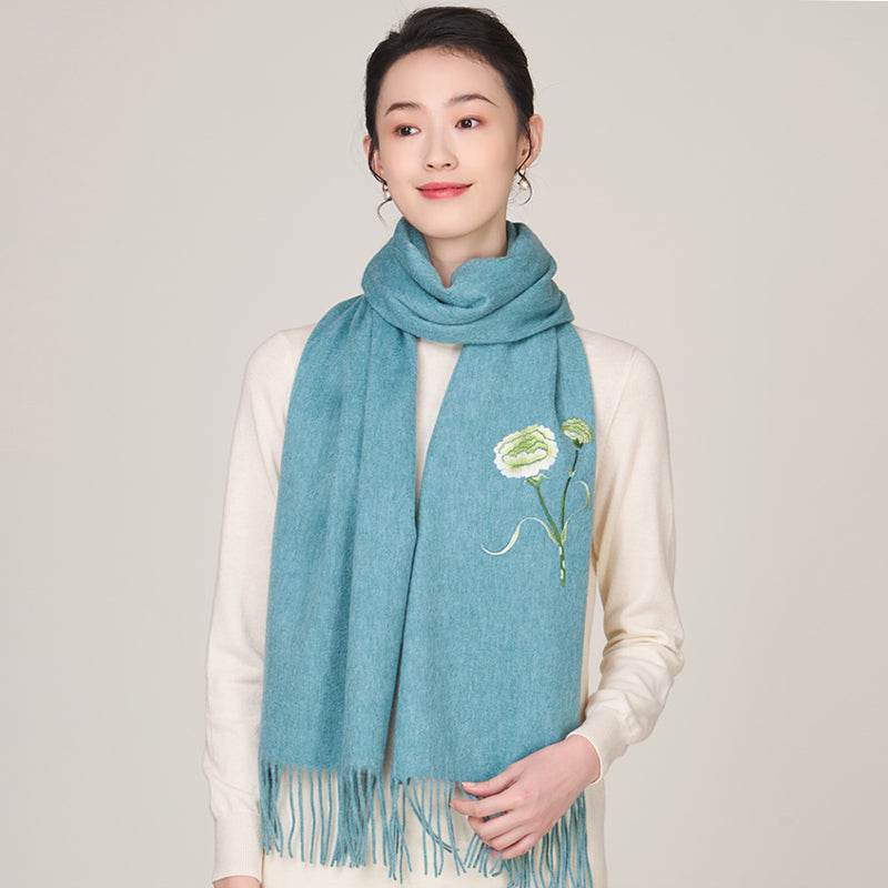 Handmade Suzhou Embroidery Wool Cashmere Scarf Shawl for Women 200x38cm - SinoCultural