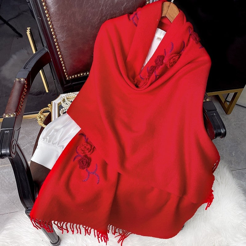 Embroidery Flower Winter Cashmere Shawl Scarf 200*60-Scarf-SinoCultural-SinoCultural