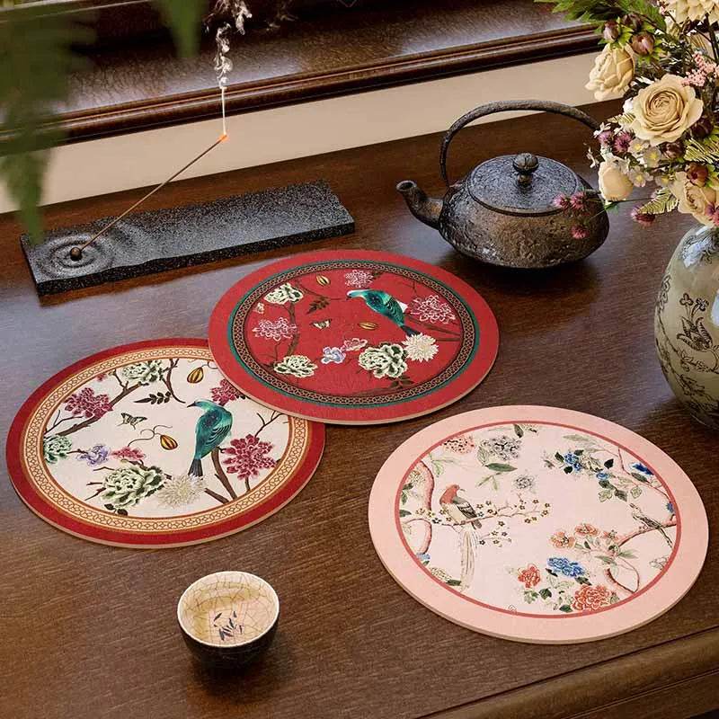 Chinoiserie Diatomite Absorbent Quick-Dry Non-Slip Round Coaster - SinoCultural
