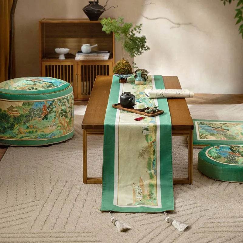 Chinoiserie Elegant Green Mountain Tea Table Runner - SinoCultural