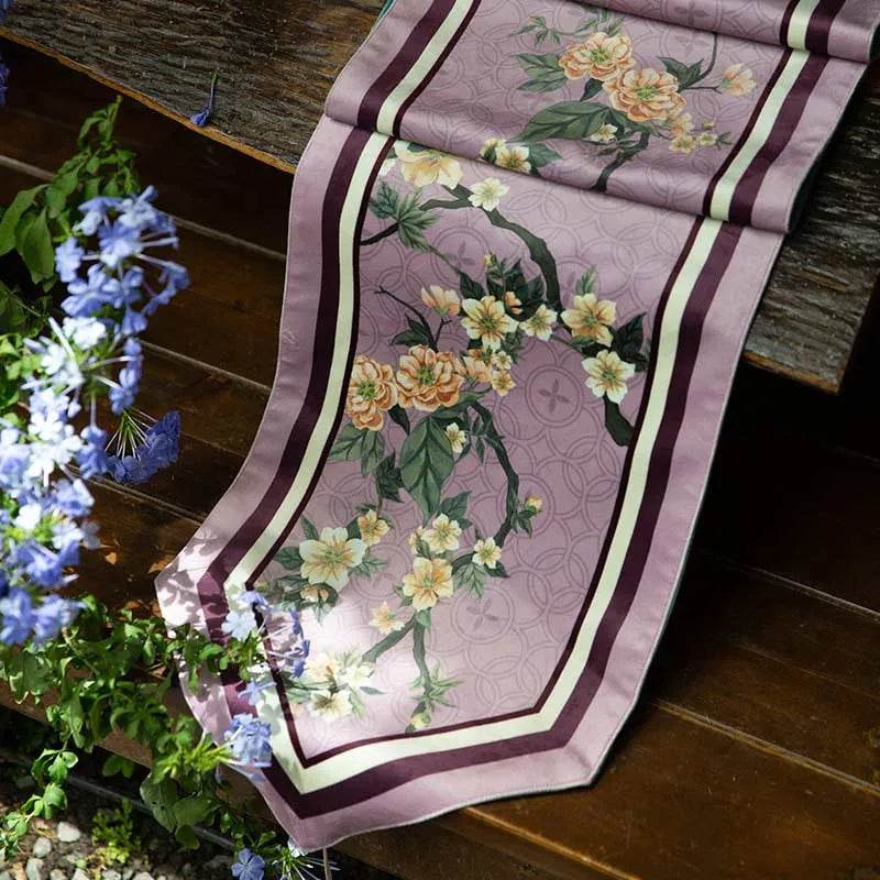 Chinoiserie Retro Luxe Purple Floral Tea Table Runner - SinoCultural