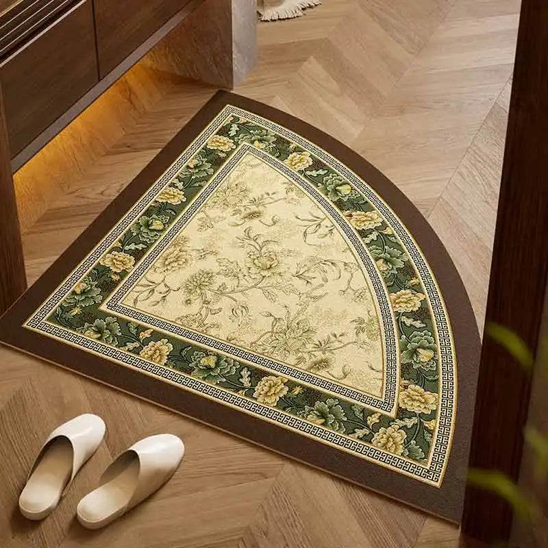 Chinoiserie Absorbent Bathroom Mat Anti-Slip Fan-Shaped Rug - SinoCultural