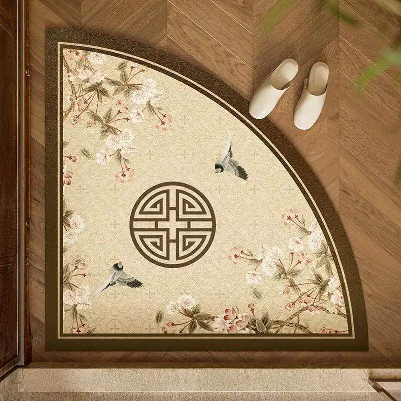 Chinoiserie Absorbent Bathroom Mat Anti-Slip Fan-Shaped Rug - SinoCultural -- LZ006A80 - 