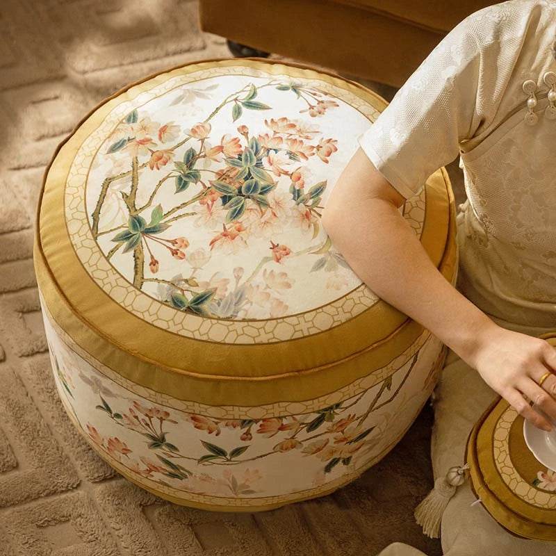 Chinoiserie Autumn Living Room Couch Cushion Pouf - SinoCultural -- B48J0022-1-C - 