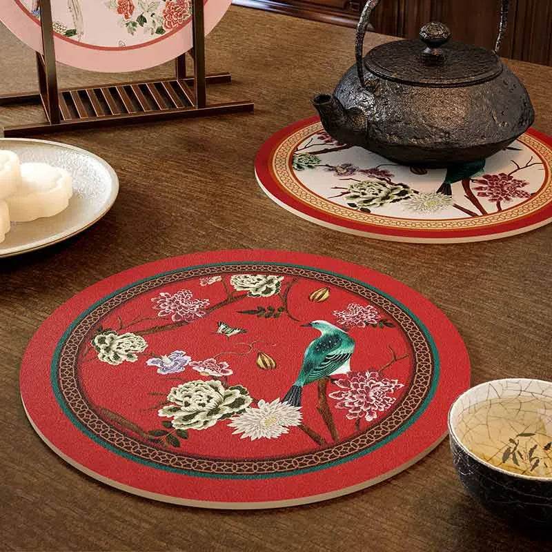 Chinoiserie Diatomite Absorbent Quick-Dry Non-Slip Round Coaster - SinoCultural