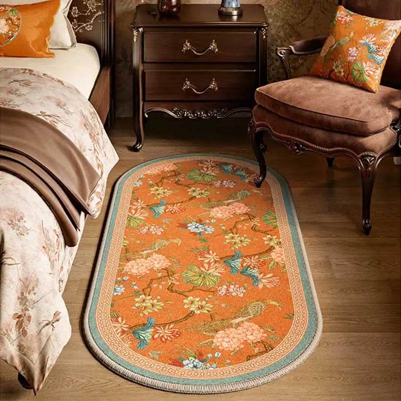 Chinoiserie Luxury Orange Natural Cotton Runner Rug for Bedroom - SinoCultural