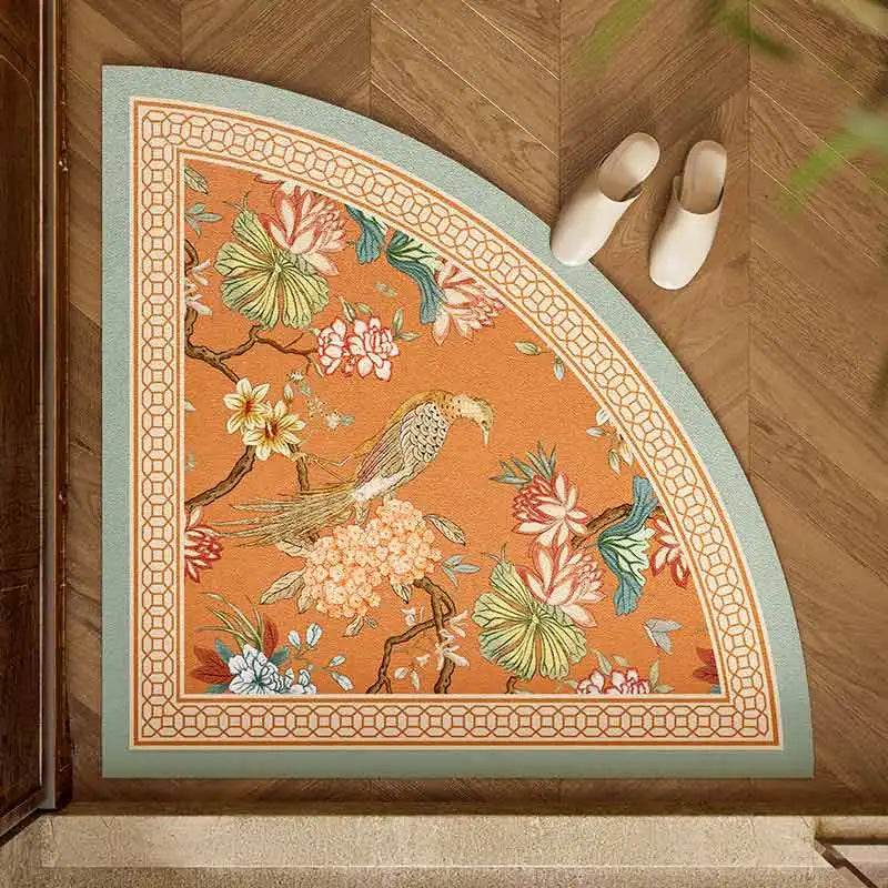 Chinoiserie Orange Bathroom Mat Anti-Slip Fan-Shaped Rug - SinoCultural -- LZ007A80 - 