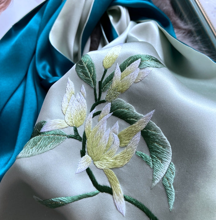 Su Embroidery Handmade Orchid Silk Scarf 155*35-Scarf-SinoCultural-SinoCultural