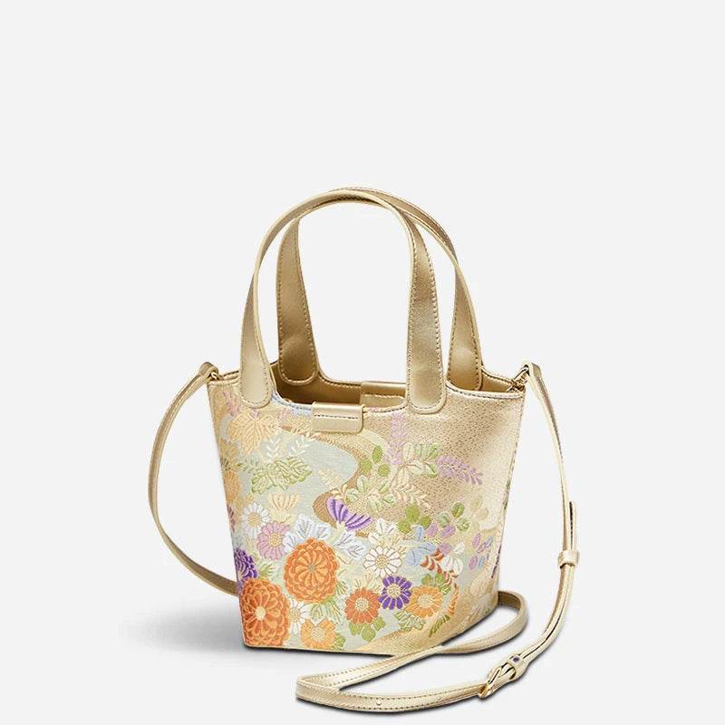 Embroidery Exquisite Floral Luxe Gold Basket Bag - SinoCultural -- P170605 - 