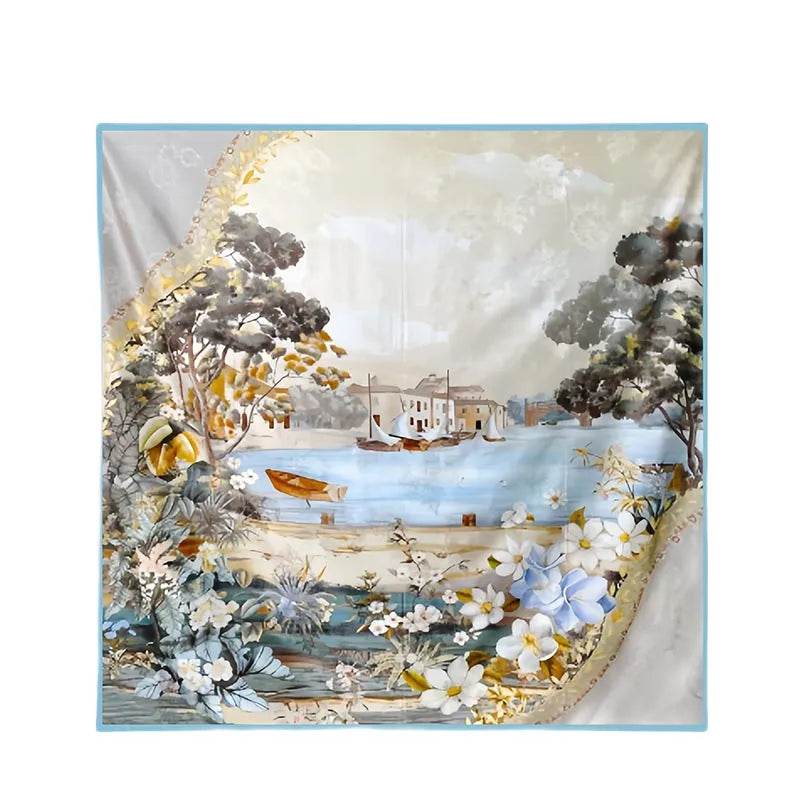 Mulberry Silk 14 Momme Square Scarf Boathouse 108x108 cm - SinoCultural