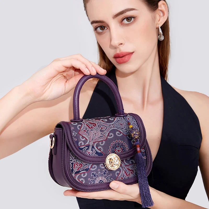 Song Brocade Vintage Chinese-Style Purple Handbag with Pendant