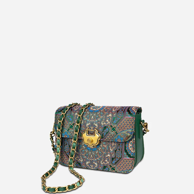 Song Brocade Leather Luxurious Clutch Handbag - SinoCultural