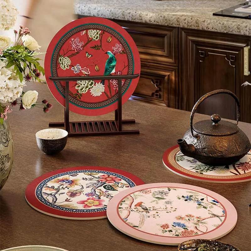 Chinoiserie Diatomite Absorbent Quick-Dry Non-Slip Round Coaster - SinoCultural