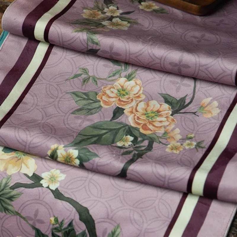 Chinoiserie Retro Luxe Purple Floral Tea Table Runner - SinoCultural
