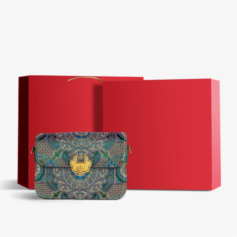 Song Brocade Leather Luxurious Clutch Handbag - SinoCultural