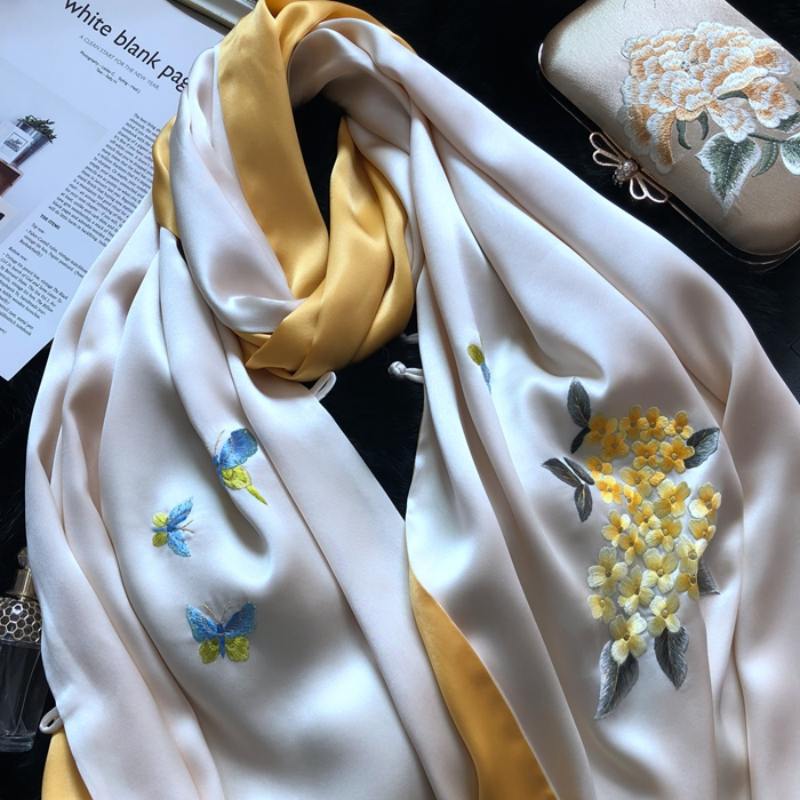 Su Embroidery Handmade Shawl Silk Scarf 190*55-HYFSJ035A01-SinoCultural