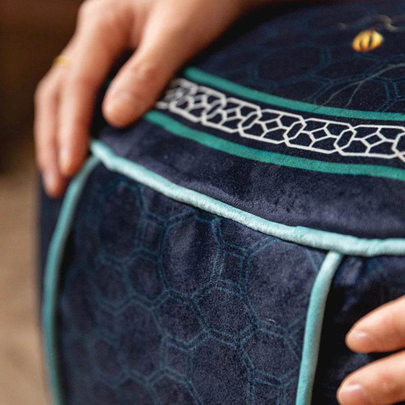 Chinoiserie Plush Bird Blue Living Room Rest Pouf - SinoCultural
