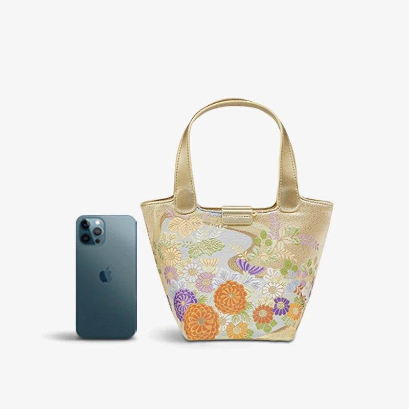 Embroidery Exquisite Floral Luxe Gold Basket Bag - SinoCultural -- P170605 - 