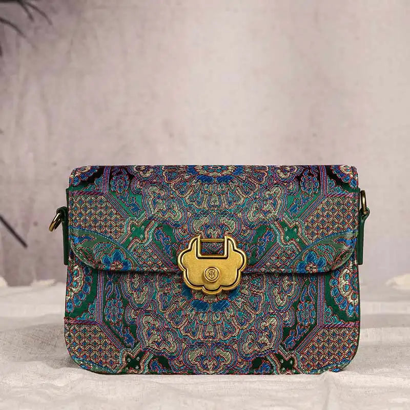 Song Brocade Leather Luxurious Clutch Handbag