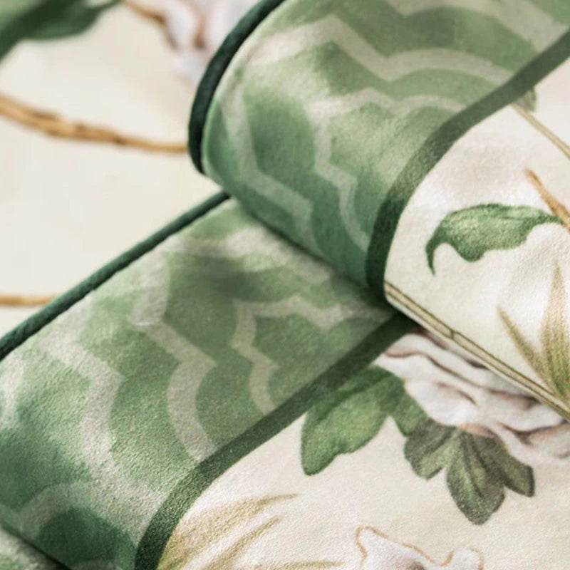 Chinoiserie Plush Green Living Room Rest Pouf - SinoCultural