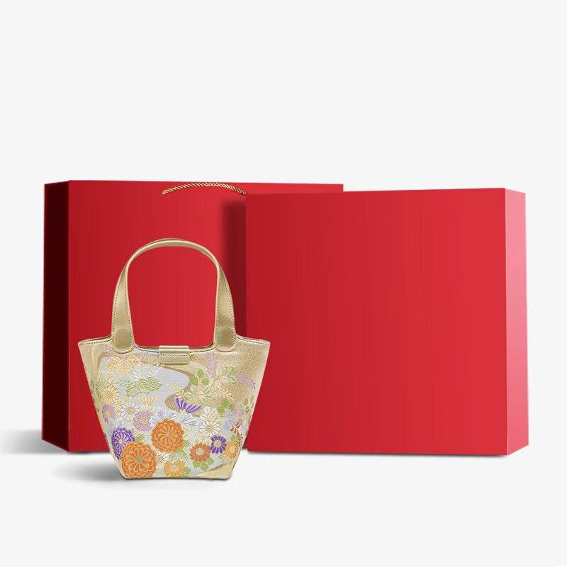Embroidery Exquisite Floral Luxe Gold Basket Bag - SinoCultural -- P170605 - 