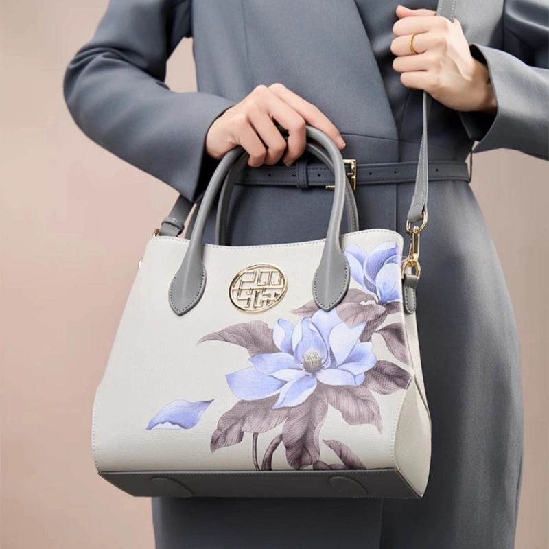 Leather Gardenia Floral Women's Crossbody Handbag - SinoCultural -- P120201 - 
