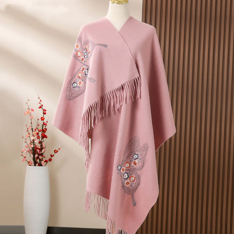 Su Embroidery Flower Cashmere Shawl Silk Scarf 200*60-Scarf-SinoCultural-Purple-HYFSJ014-2-SinoCultural