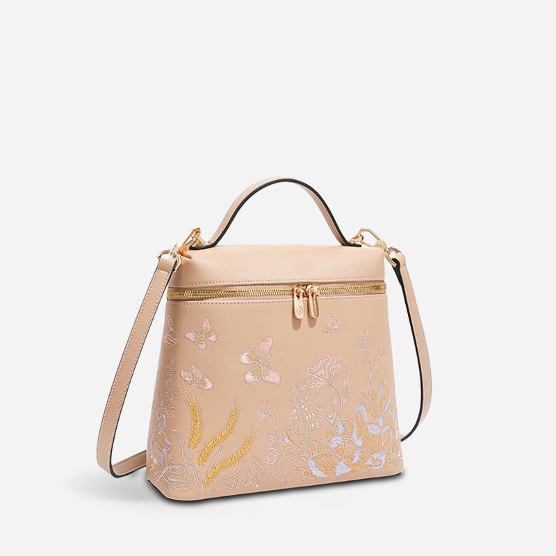 Embroidery Leather Butterfly Design Women Backpack-CXXB045C-SinoCultural