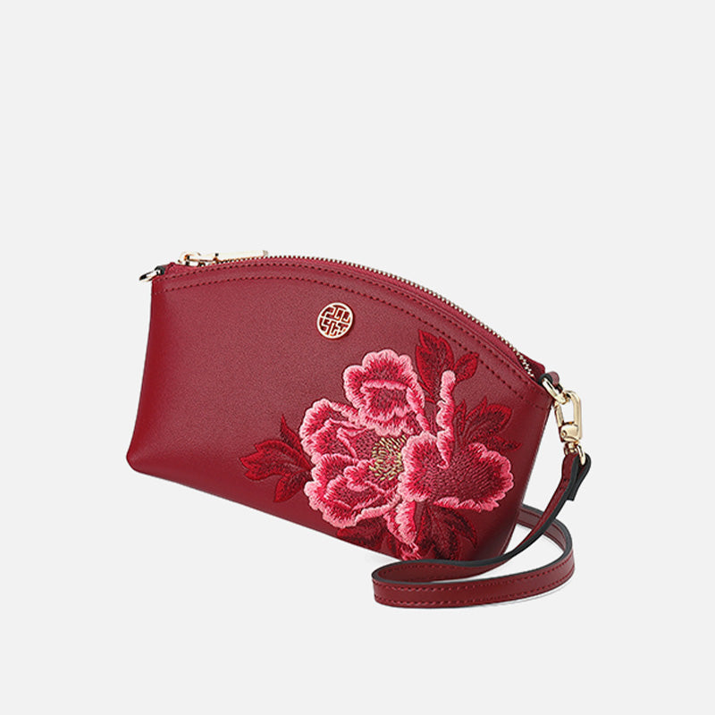 Embroidery Leather Red Peony Women Handbag Wallet-Wallet-SinoCultural-SinoCultural
