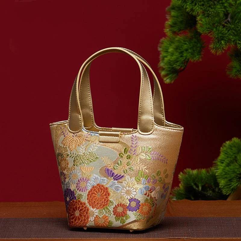 Embroidery Exquisite Floral Luxe Gold Basket Bag - SinoCultural -- P170605 - 