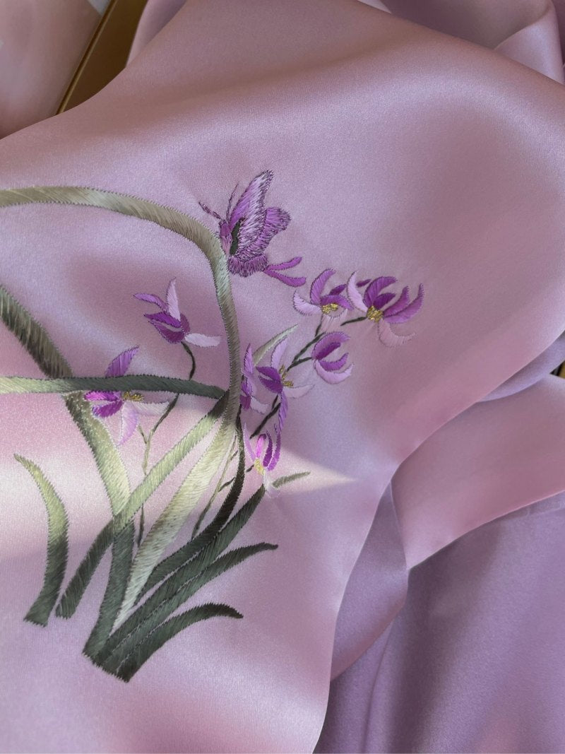 Su Embroidery Handmade Flower Silk Scarf 155*35-Scarf-SinoCultural-SinoCultural